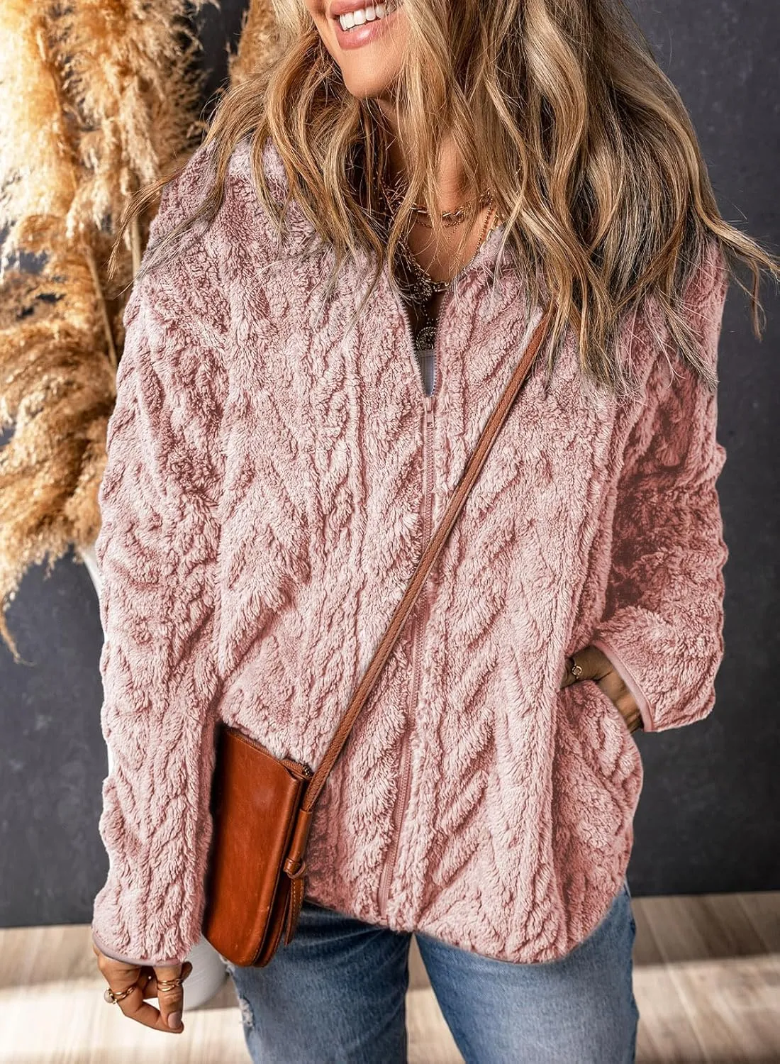 Dokotoo Winter Fleece Jacket for Women Oversized Zipper Up 2024 Stand Collar with Pockets Baggy Coats