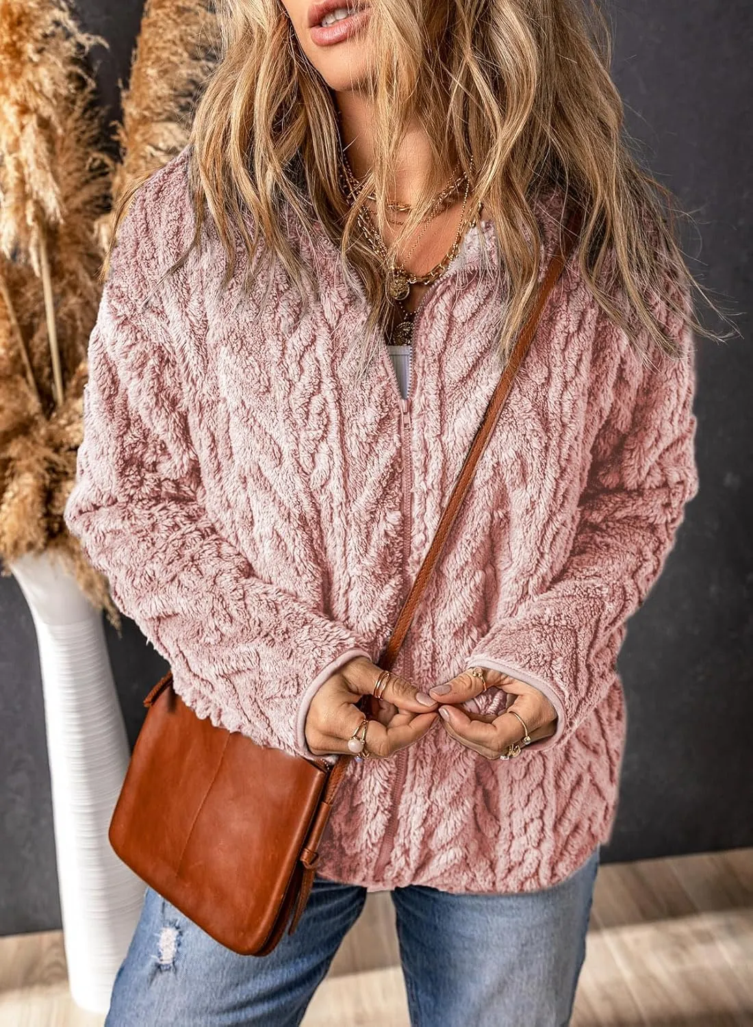 Dokotoo Winter Fleece Jacket for Women Oversized Zipper Up 2024 Stand Collar with Pockets Baggy Coats
