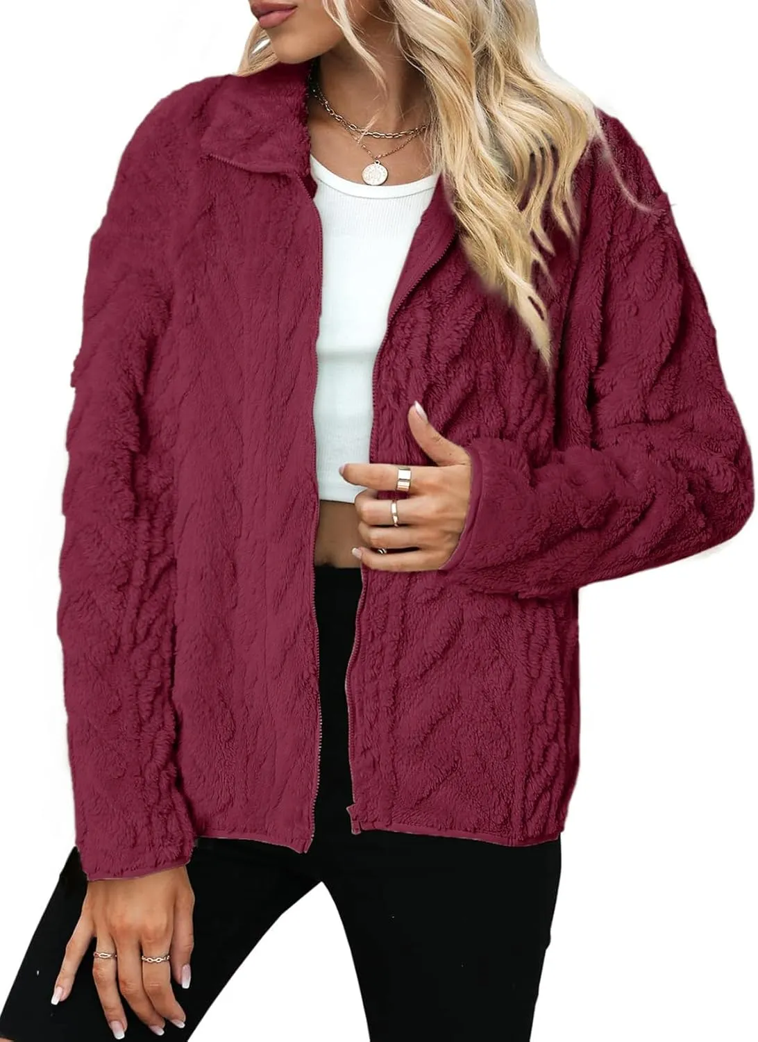 Dokotoo Winter Fleece Jacket for Women Oversized Zipper Up 2024 Stand Collar with Pockets Baggy Coats