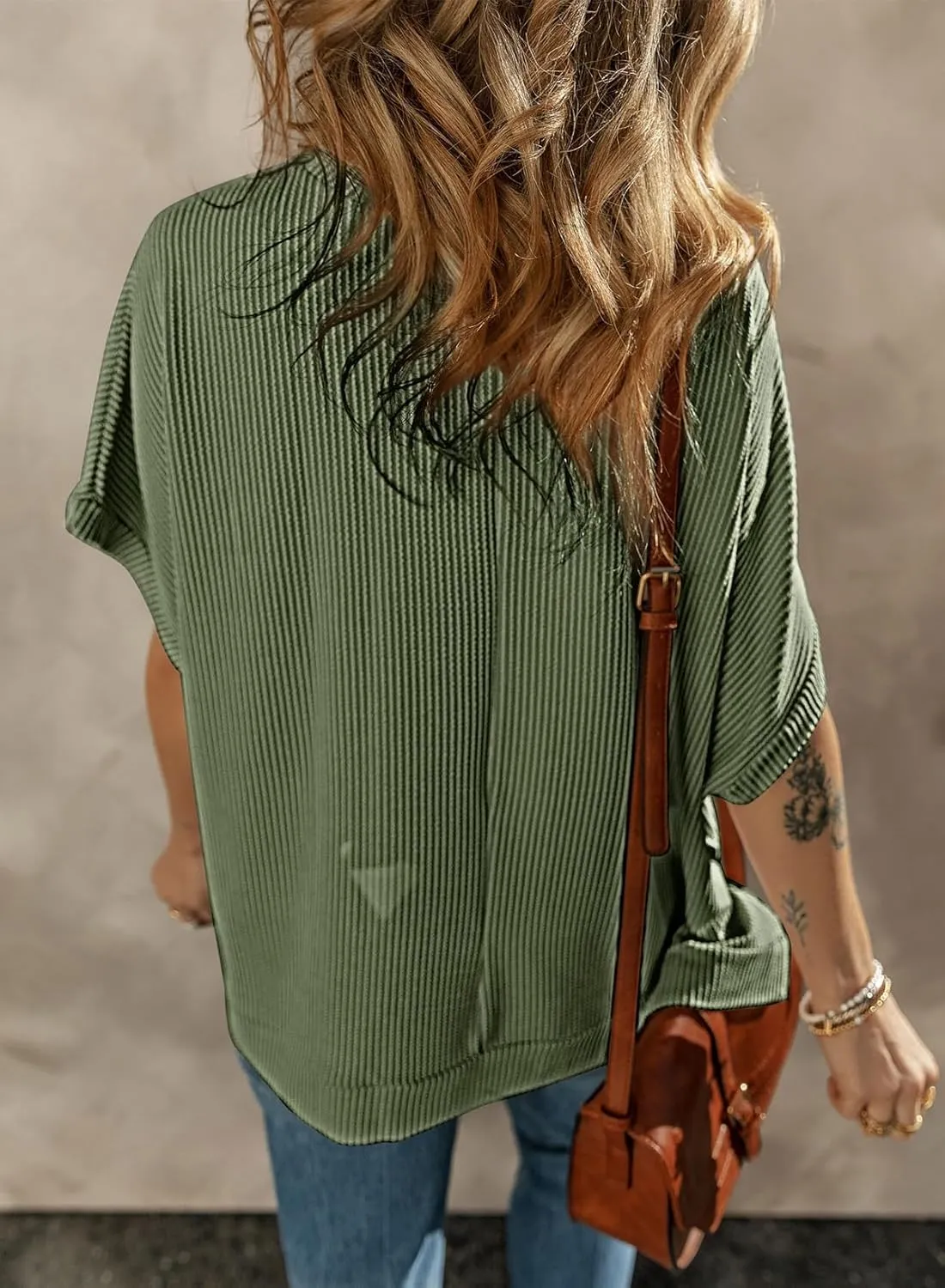 Dokotoo Women's Casual Oversized Short Sleeve Solid Color Loose Texture Knit Tunic Tops Blouses