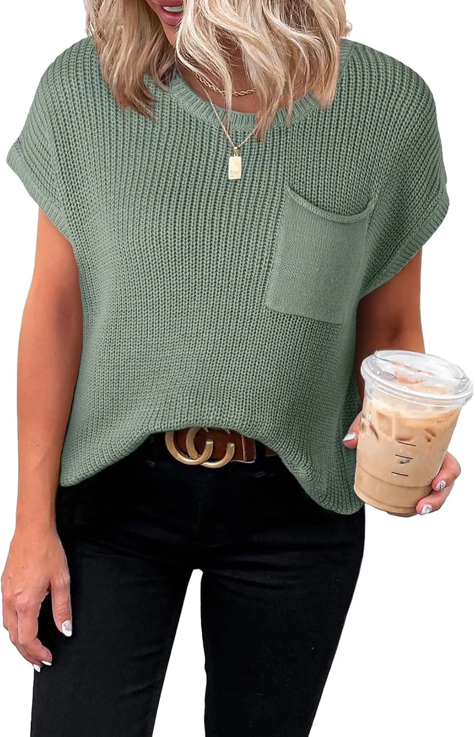 Dokotoo Women's Casual Short Sleeve Loose Tunic Tops Lightweight Knit Spring Pullover Sweater Blouses