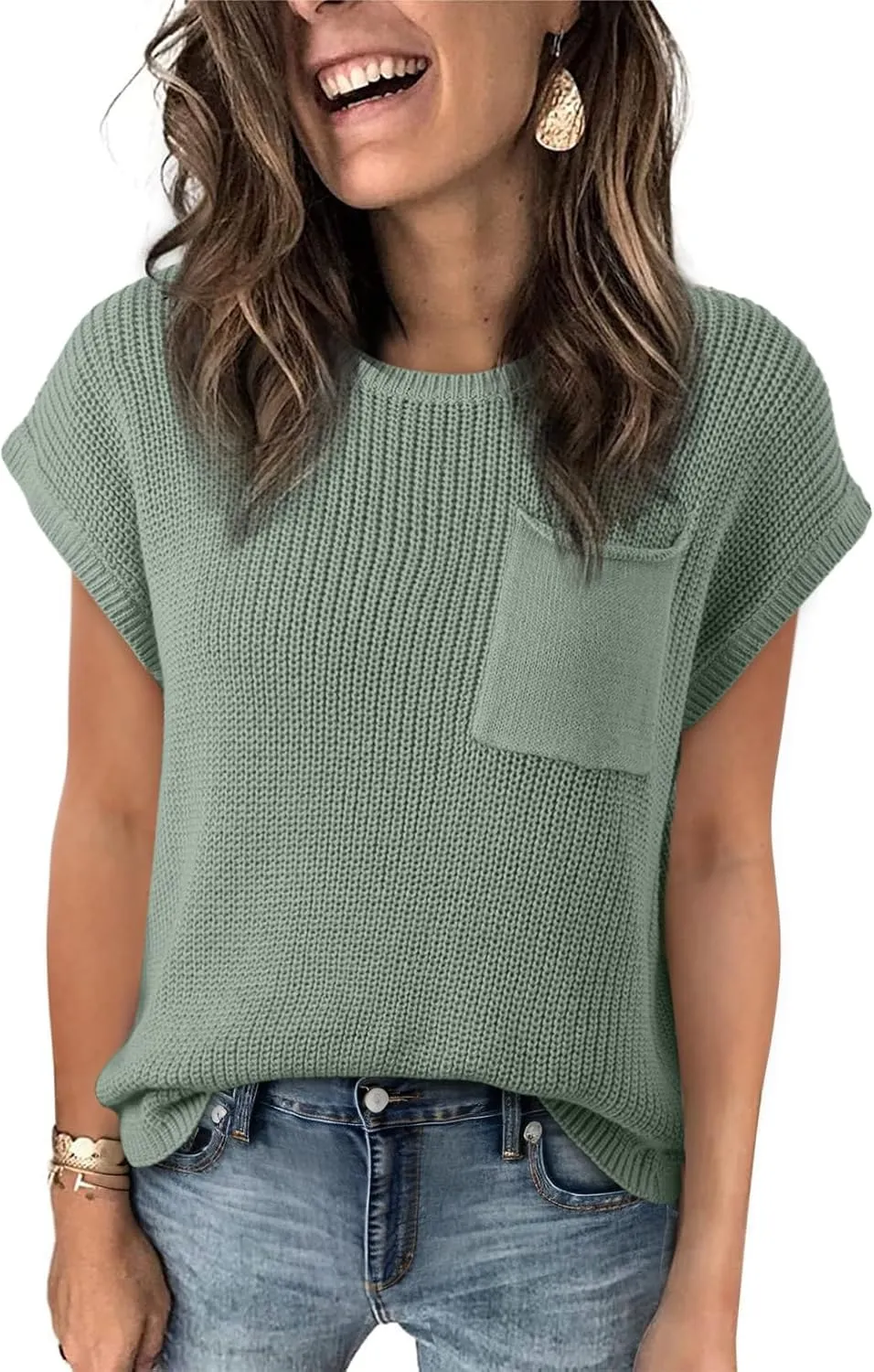 Dokotoo Women's Casual Short Sleeve Loose Tunic Tops Lightweight Knit Spring Pullover Sweater Blouses