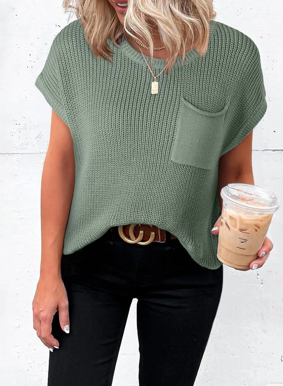Dokotoo Women's Casual Short Sleeve Loose Tunic Tops Lightweight Knit Spring Pullover Sweater Blouses