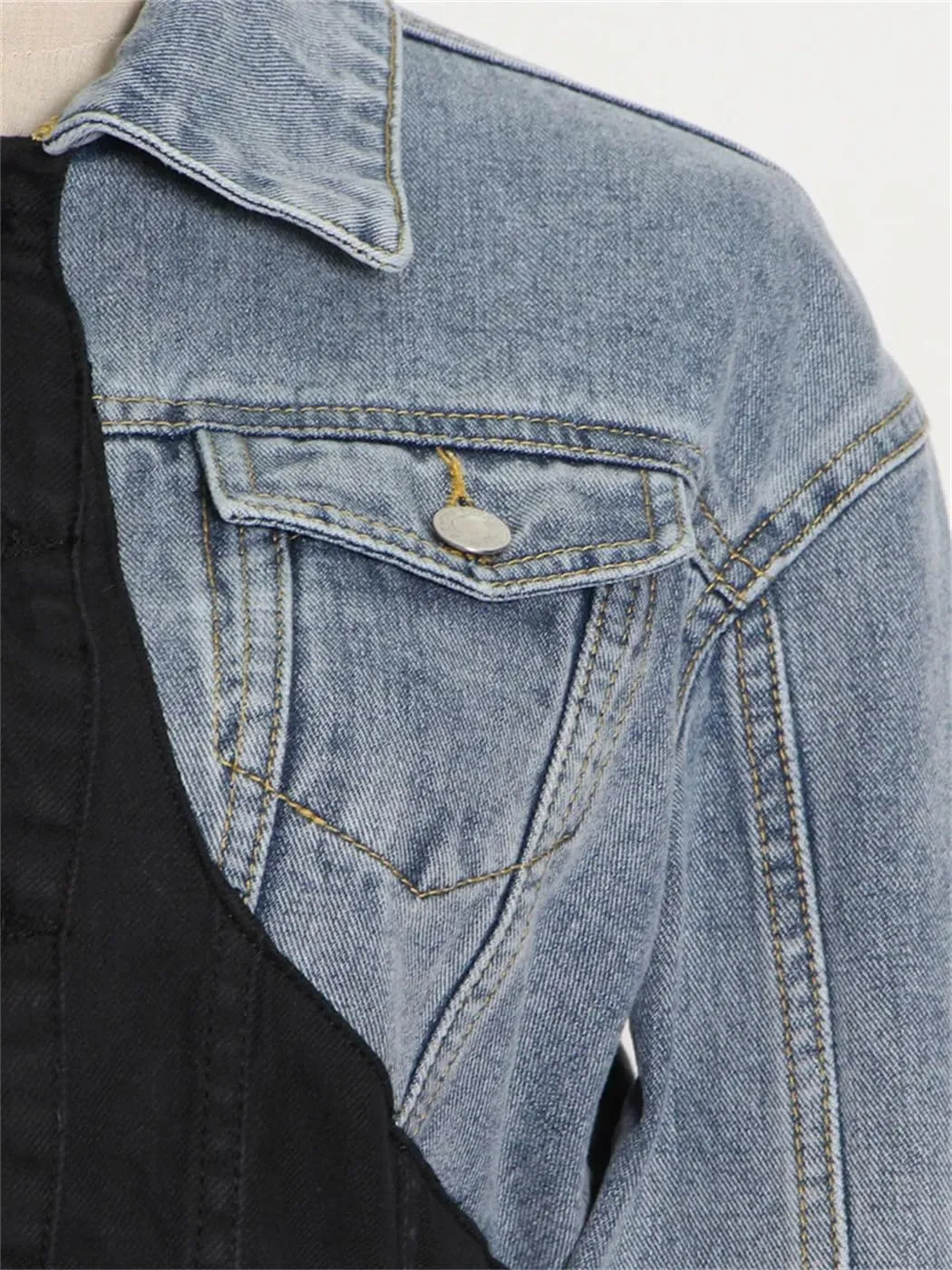 Dvbfufv Patchwork Denim Jacket Women Lapel Collar Long Sleeve Casual Coats Tops Female Korean Fashion Clothing