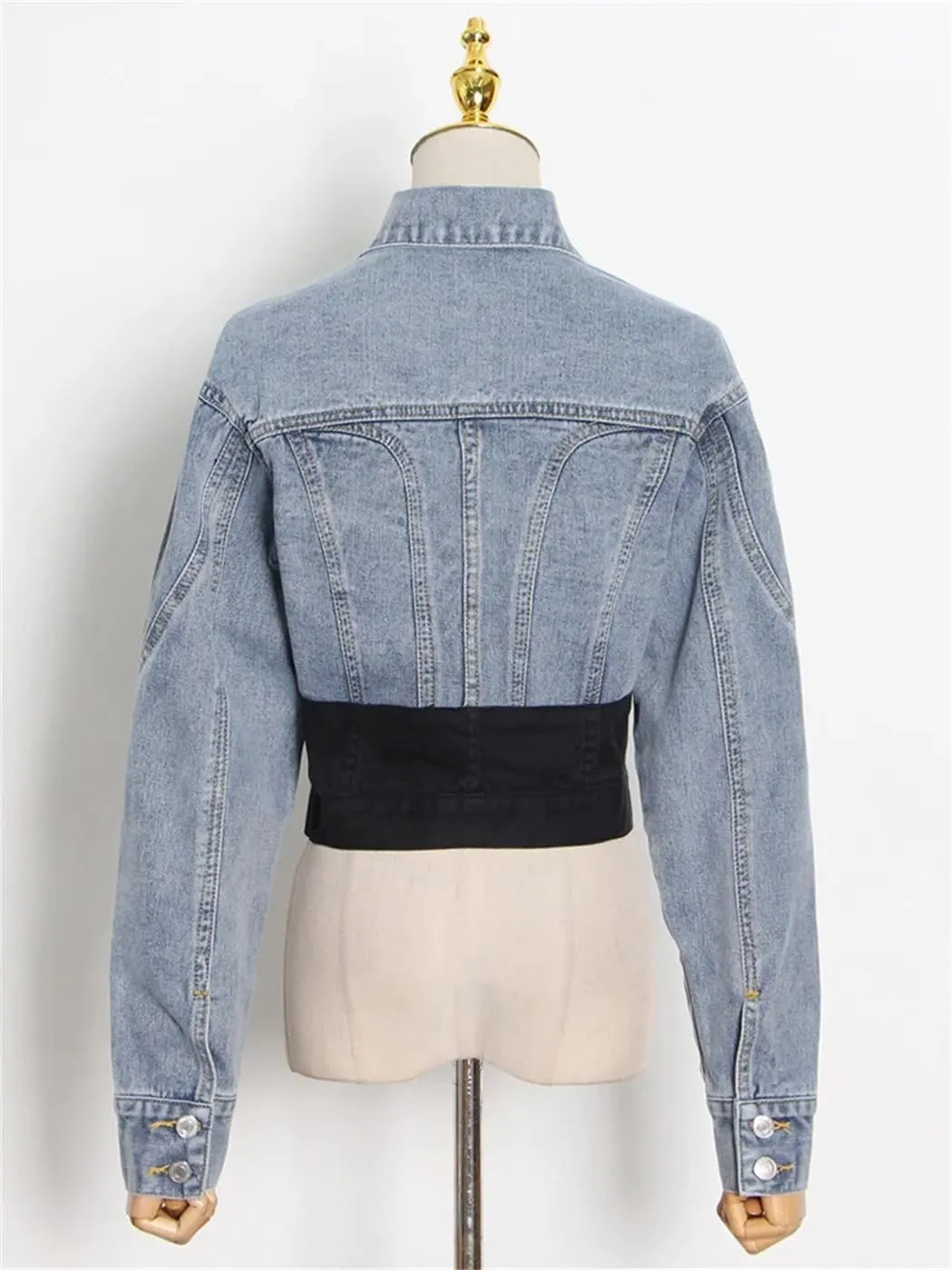 Dvbfufv Patchwork Denim Jacket Women Lapel Collar Long Sleeve Casual Coats Tops Female Korean Fashion Clothing