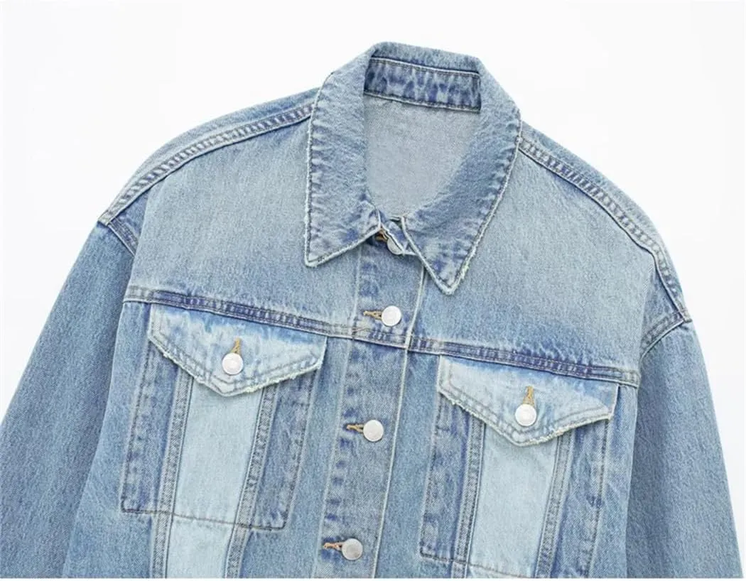 Dvbfufv Women Denim Jacket Women Short Bomber Jacket Woman Long Sleeve Oversize Jackets Women Street Coats