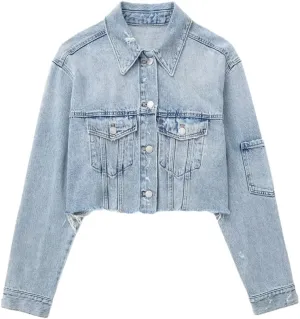 Dvbfufv Women Denim Jacket Women Short Bomber Jacket Woman Long Sleeve Oversize Jackets Women Street Coats