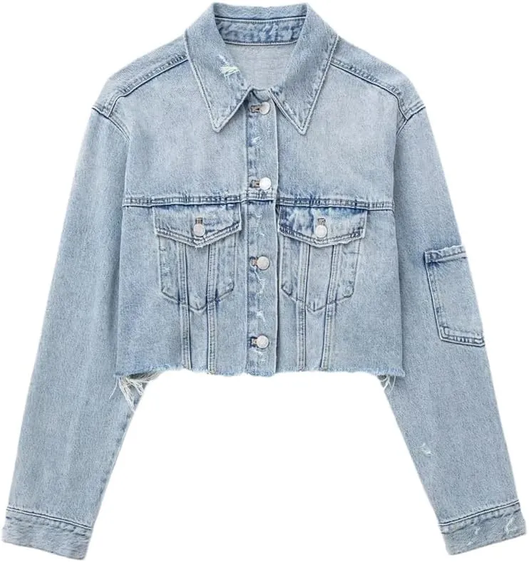 Dvbfufv Women Denim Jacket Women Short Bomber Jacket Woman Long Sleeve Oversize Jackets Women Street Coats