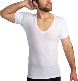 Ejis Mens Ultra Breathable Sweatproof Undershirt, Deep V Neck, Anti-Odor with Underarm Sweat Pads