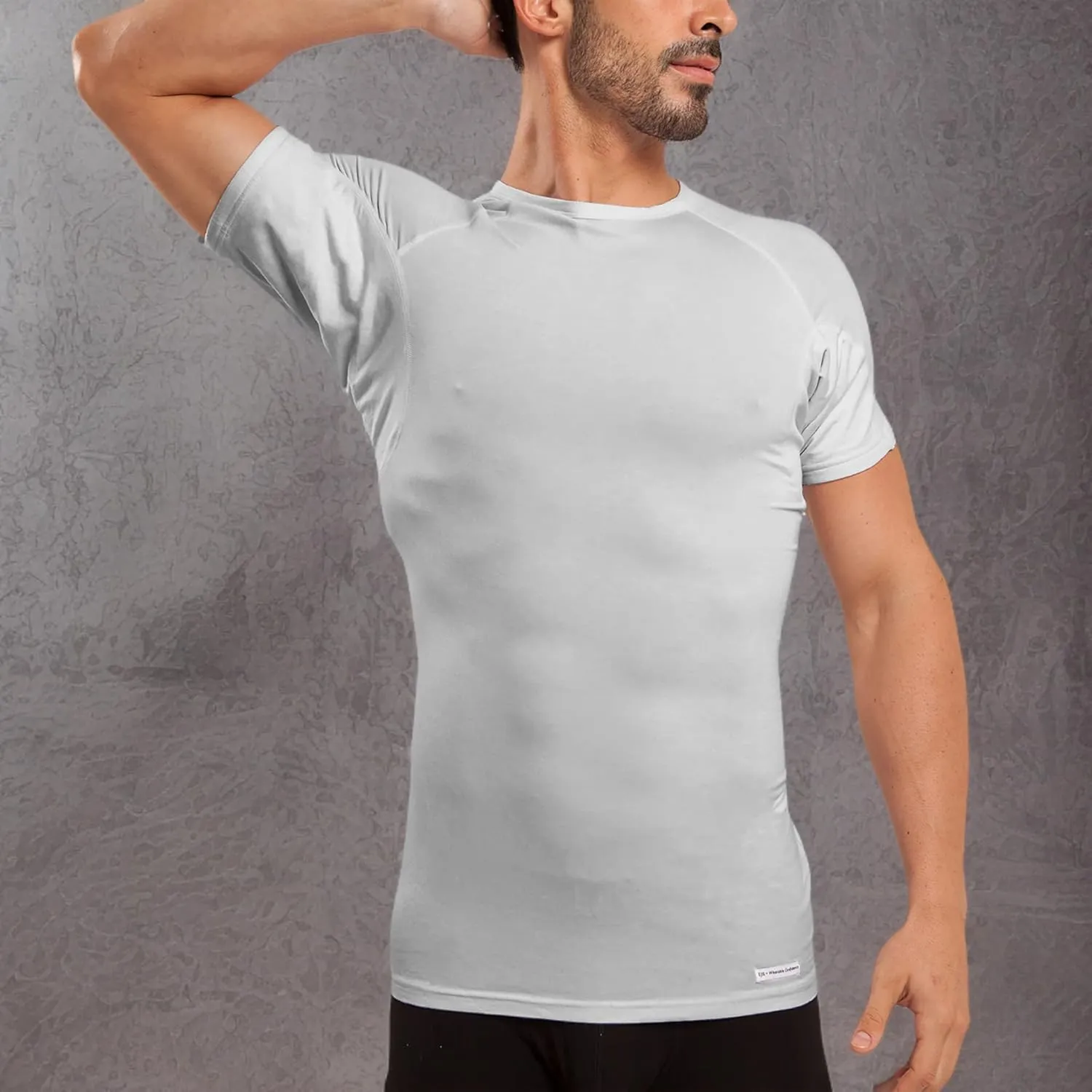Ejis Sweatproof Undershirt Mens Modal Crew w Sweat Pads, Silver Treated to Fight Embarrassing Odor, Aluminum Free Alternative