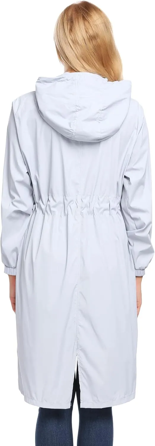 ELESOL Women Rain Jacket Waterproof Long Rain Coats Hooded Windbreaker Lightweight Raincoats Travel Hooded Trench Coats S-3XL