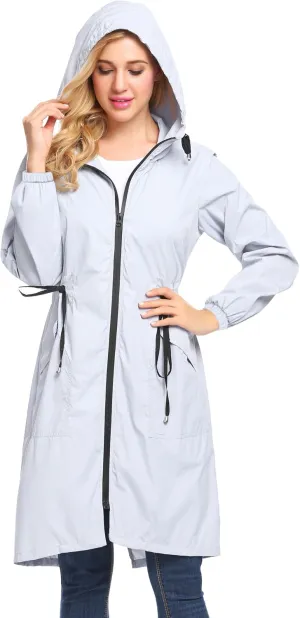 ELESOL Women Rain Jacket Waterproof Long Rain Coats Hooded Windbreaker Lightweight Raincoats Travel Hooded Trench Coats S-3XL