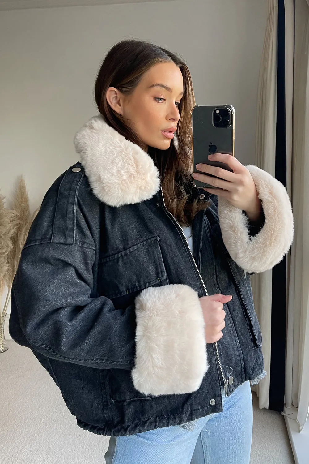 Eloise Black Super Soft Apricot Faux Fur Jacket