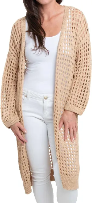 Elsie & Zoey Crochet Cardigans for Women - Enya Long Crochet Cardigan for Women, Womens Open Crochet Detail, Small to 2XL