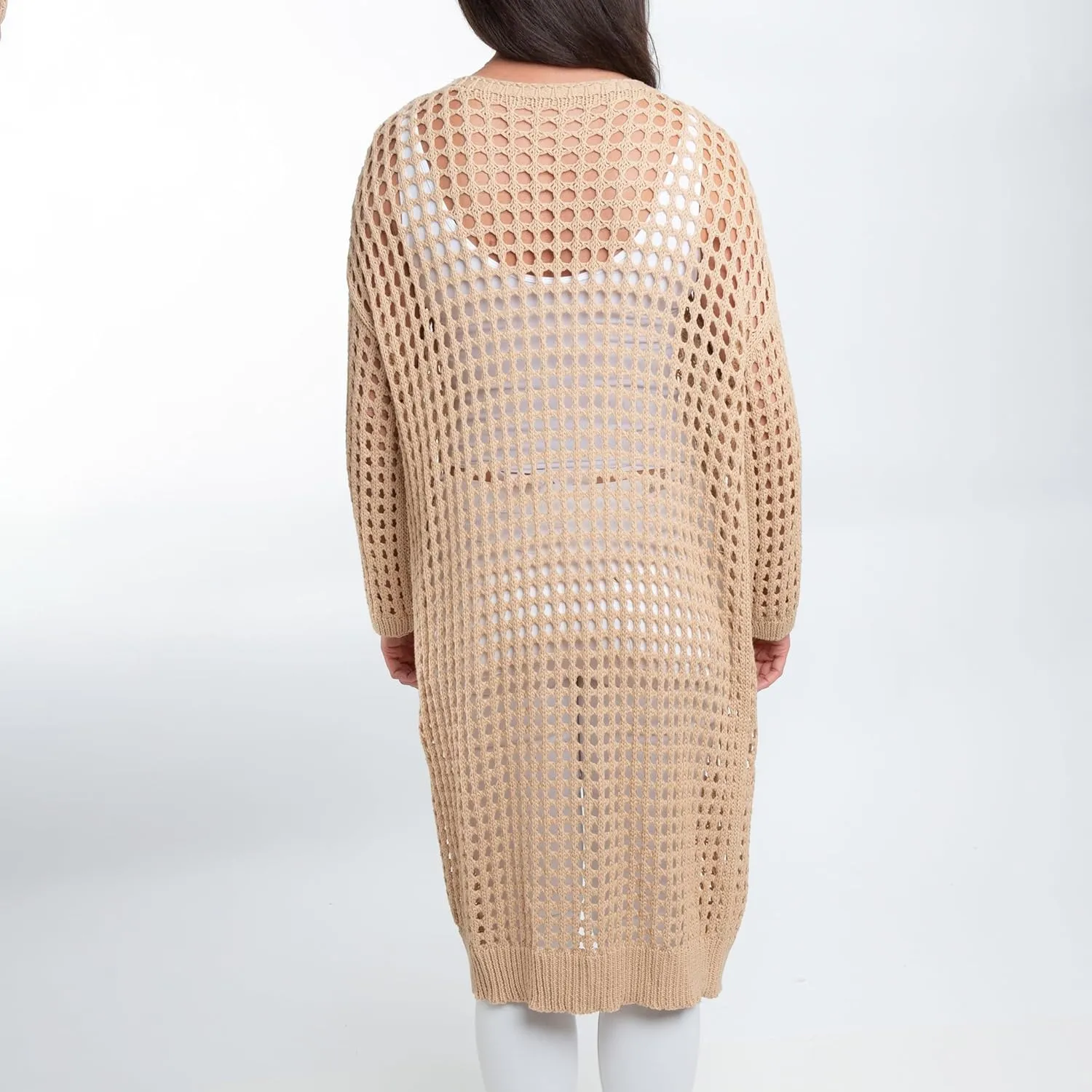 Elsie & Zoey Crochet Cardigans for Women - Enya Long Crochet Cardigan for Women, Womens Open Crochet Detail, Small to 2XL