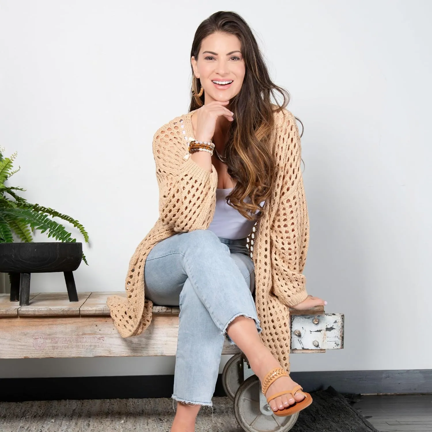 Elsie & Zoey Crochet Cardigans for Women - Enya Long Crochet Cardigan for Women, Womens Open Crochet Detail, Small to 2XL