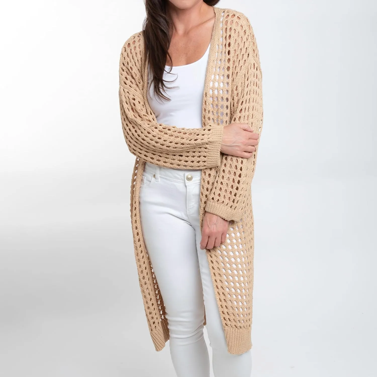 Elsie & Zoey Crochet Cardigans for Women - Enya Long Crochet Cardigan for Women, Womens Open Crochet Detail, Small to 2XL