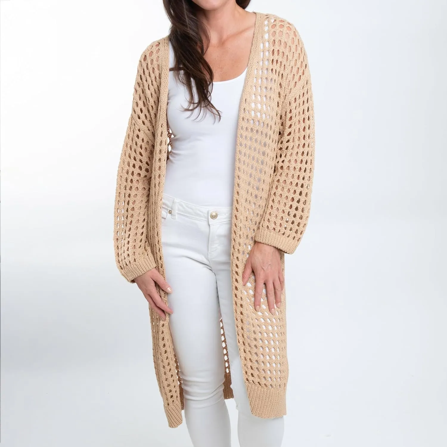 Elsie & Zoey Crochet Cardigans for Women - Enya Long Crochet Cardigan for Women, Womens Open Crochet Detail, Small to 2XL