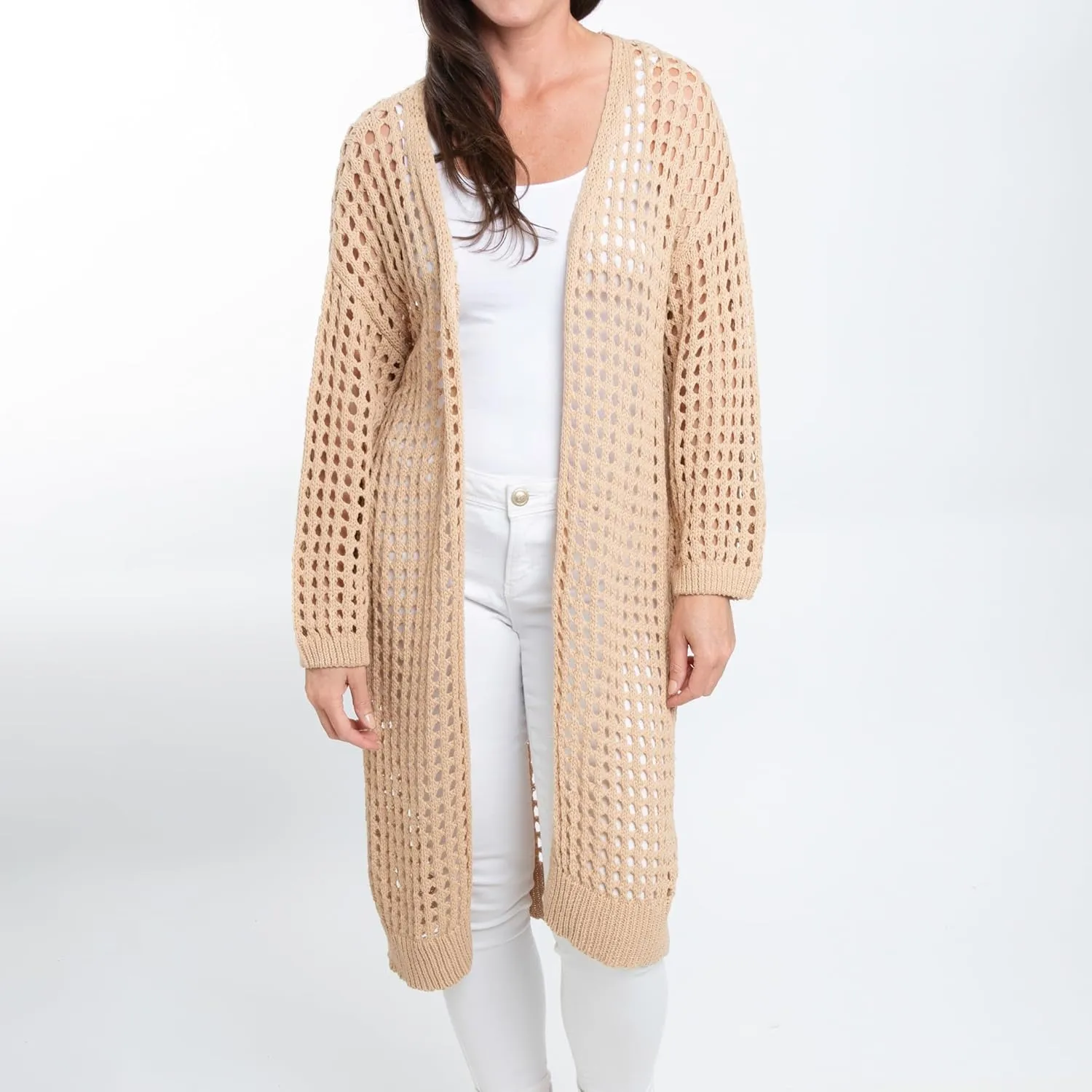 Elsie & Zoey Crochet Cardigans for Women - Enya Long Crochet Cardigan for Women, Womens Open Crochet Detail, Small to 2XL