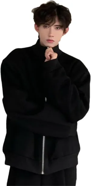 ERFMFKL Men's Stand Collar Cotton Jackets Casual Solid Shoulder Padded Zipper Short Coats Black Asian Size XXL