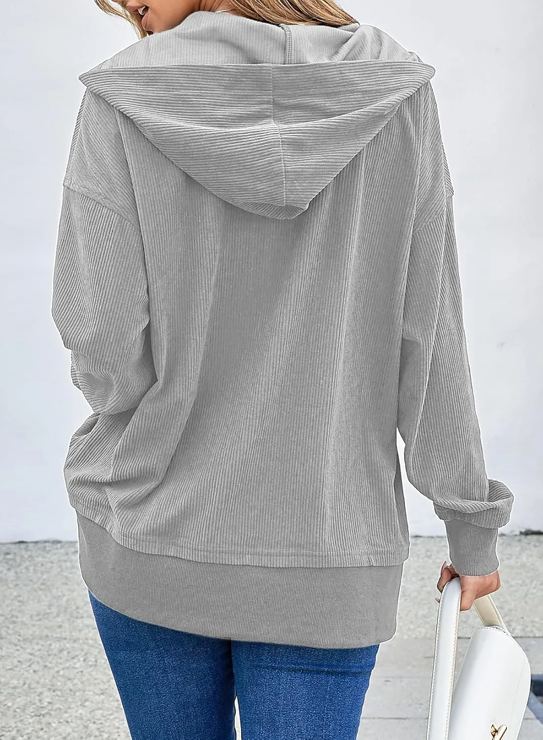 EVALESS Womens Oversized Sweatshirts Hoodies Casual Button Up V Neck Long Sleeve Shirts Pullover Loose Fall Clothes Outfits