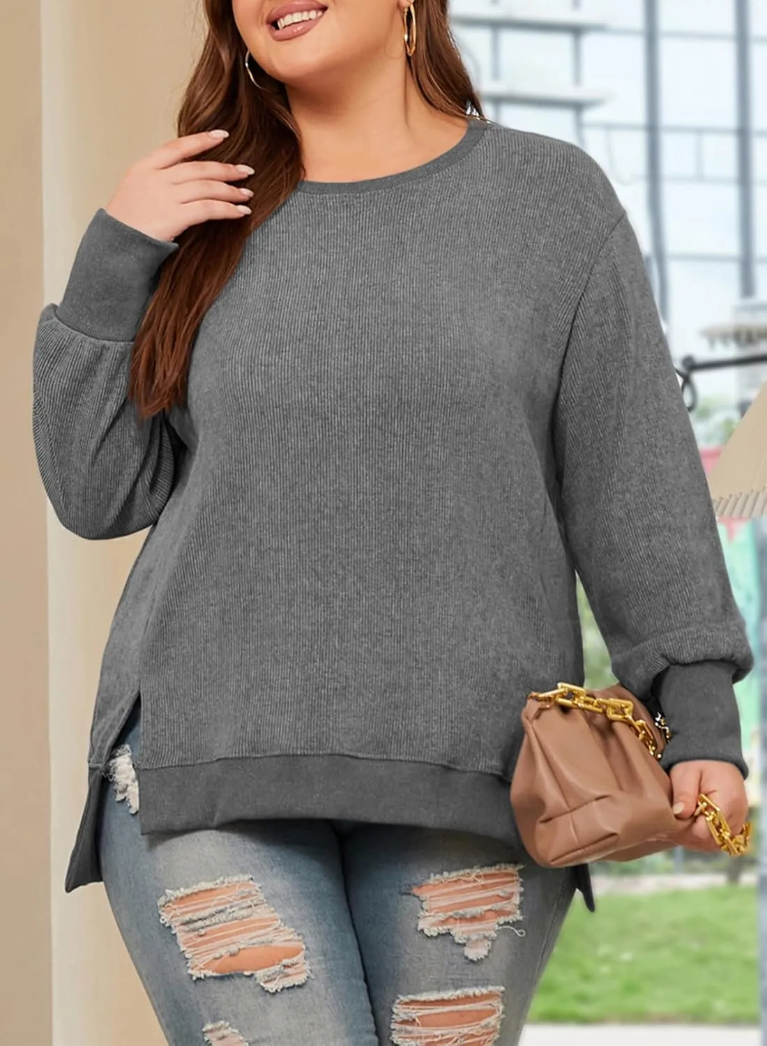Eytino Plus Size Sweatshirt for Women Oversized Long Sleeve Crewneck Casual Loose Fall Fashion Outfits Tops(1X-5X)