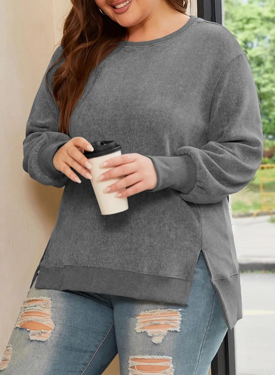 Eytino Plus Size Sweatshirt for Women Oversized Long Sleeve Crewneck Casual Loose Fall Fashion Outfits Tops(1X-5X)