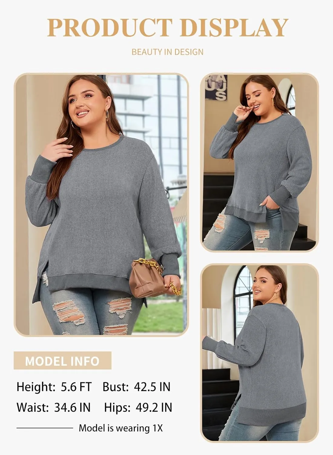 Eytino Plus Size Sweatshirt for Women Oversized Long Sleeve Crewneck Casual Loose Fall Fashion Outfits Tops(1X-5X)