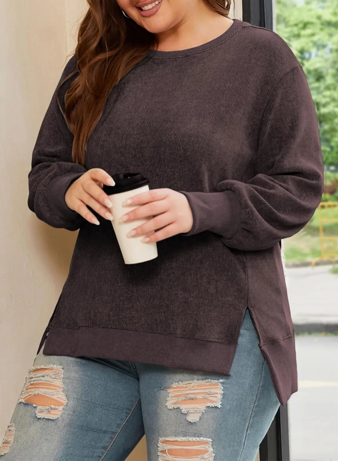 Eytino Plus Size Sweatshirt for Women Oversized Long Sleeve Crewneck Casual Loose Fall Fashion Outfits Tops(1X-5X)