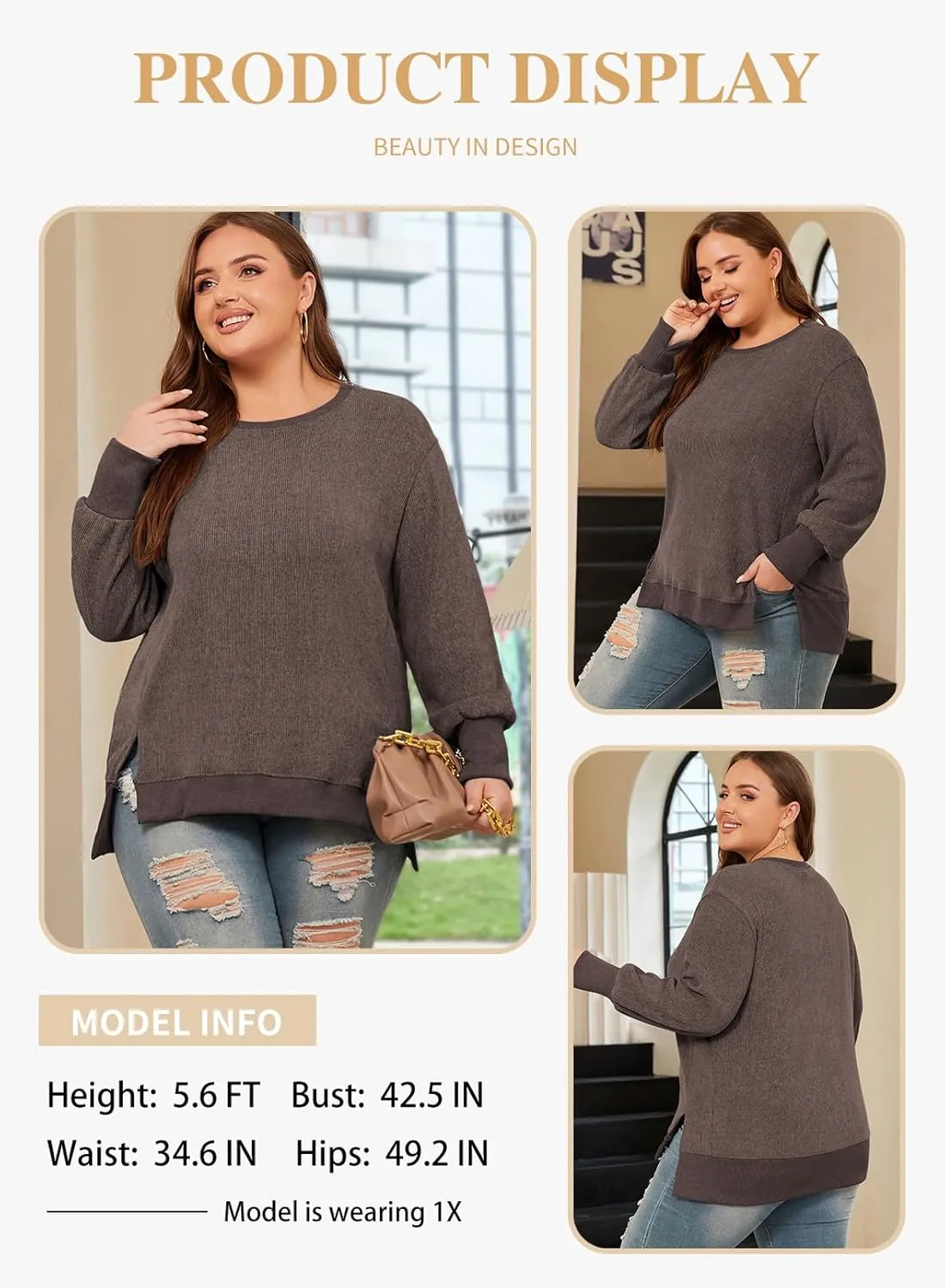 Eytino Plus Size Sweatshirt for Women Oversized Long Sleeve Crewneck Casual Loose Fall Fashion Outfits Tops(1X-5X)