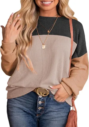 Eytino Plus Size Sweatshirt for Women Striped Colorblock Long Sleeve Crewneck Casual Loose Pullover Shirt Top(1X-5X)