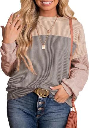 Eytino Plus Size Sweatshirt for Women Striped Colorblock Long Sleeve Crewneck Casual Loose Pullover Shirt Top(1X-5X)