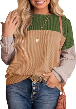 Eytino Plus Size Sweatshirt for Women Striped Colorblock Long Sleeve Crewneck Casual Loose Pullover Shirt Top(1X-5X)