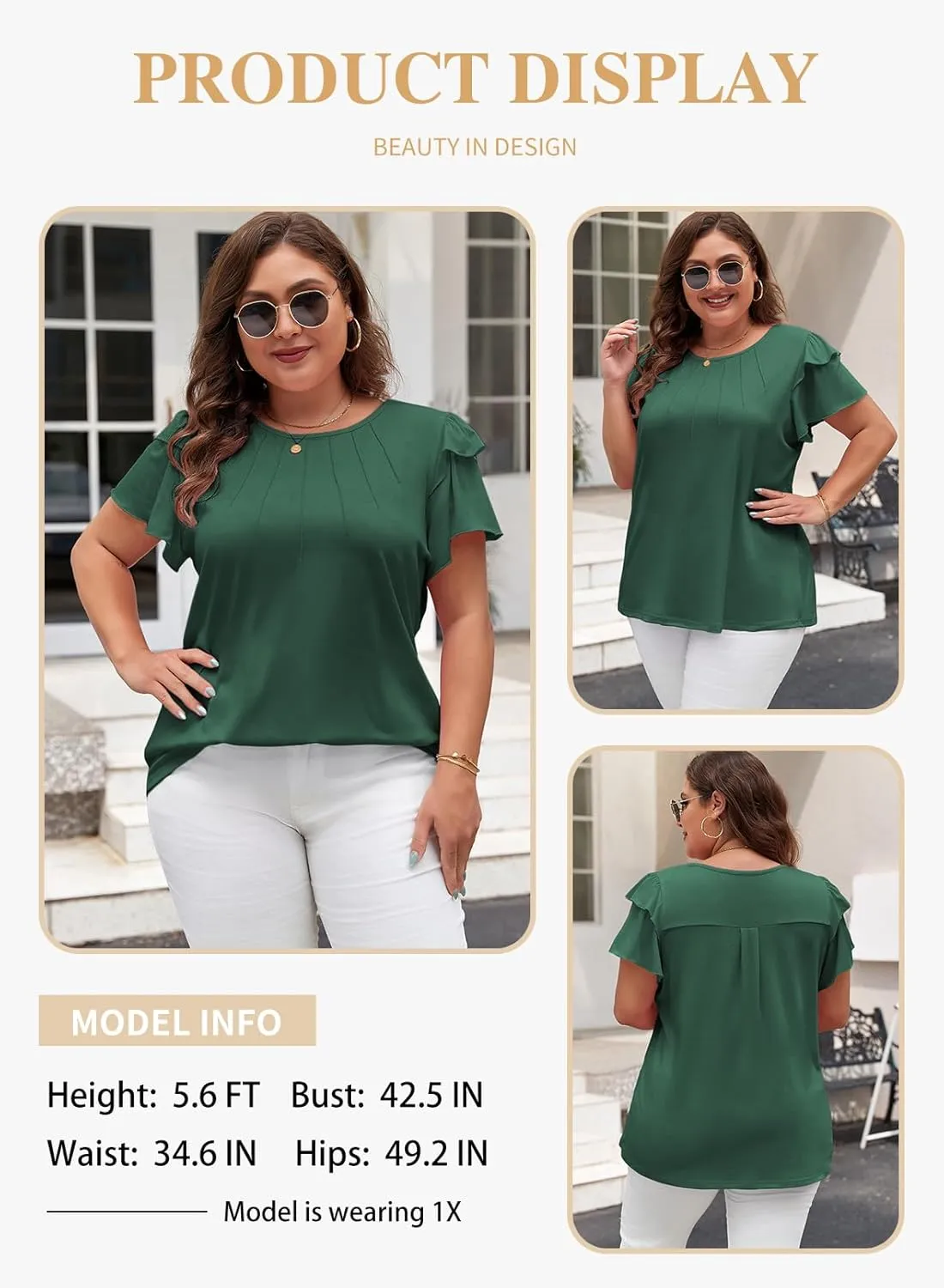 Eytino Women Plus Size Tops Ruffle Short Sleeve Crew Neck Summer Loose Casual Blouse T Shirts(1X-5X)