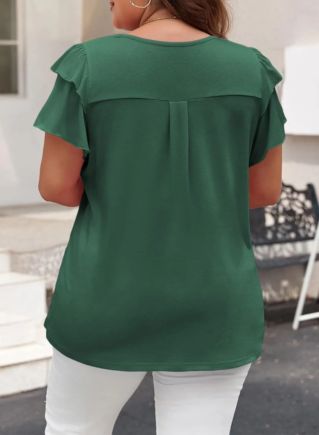 Eytino Women Plus Size Tops Ruffle Short Sleeve Crew Neck Summer Loose Casual Blouse T Shirts(1X-5X)