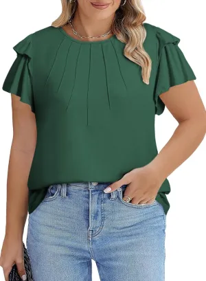 Eytino Women Plus Size Tops Ruffle Short Sleeve Crew Neck Summer Loose Casual Blouse T Shirts(1X-5X)