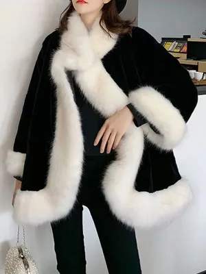 Faux Fur Coats Long Sleeves Casual Embellished Collar Black Long Winter Coat
