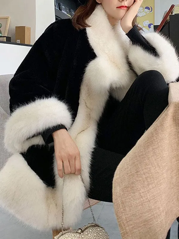 Faux Fur Coats Long Sleeves Casual Embellished Collar Black Long Winter Coat