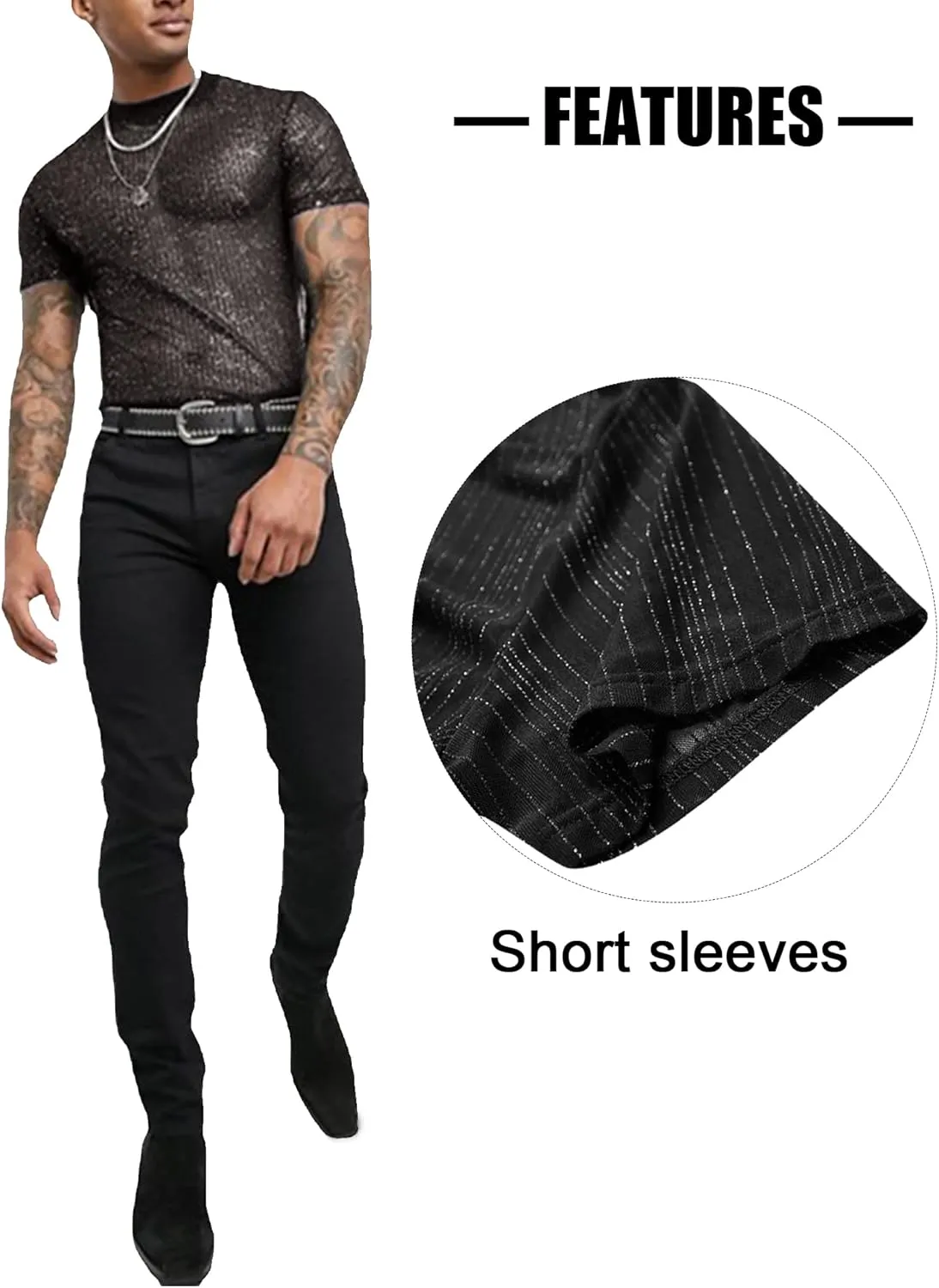 FEOYA Mens Mesh See Through Shirts Sheer Transparent Club Party Casual Top Undershirts