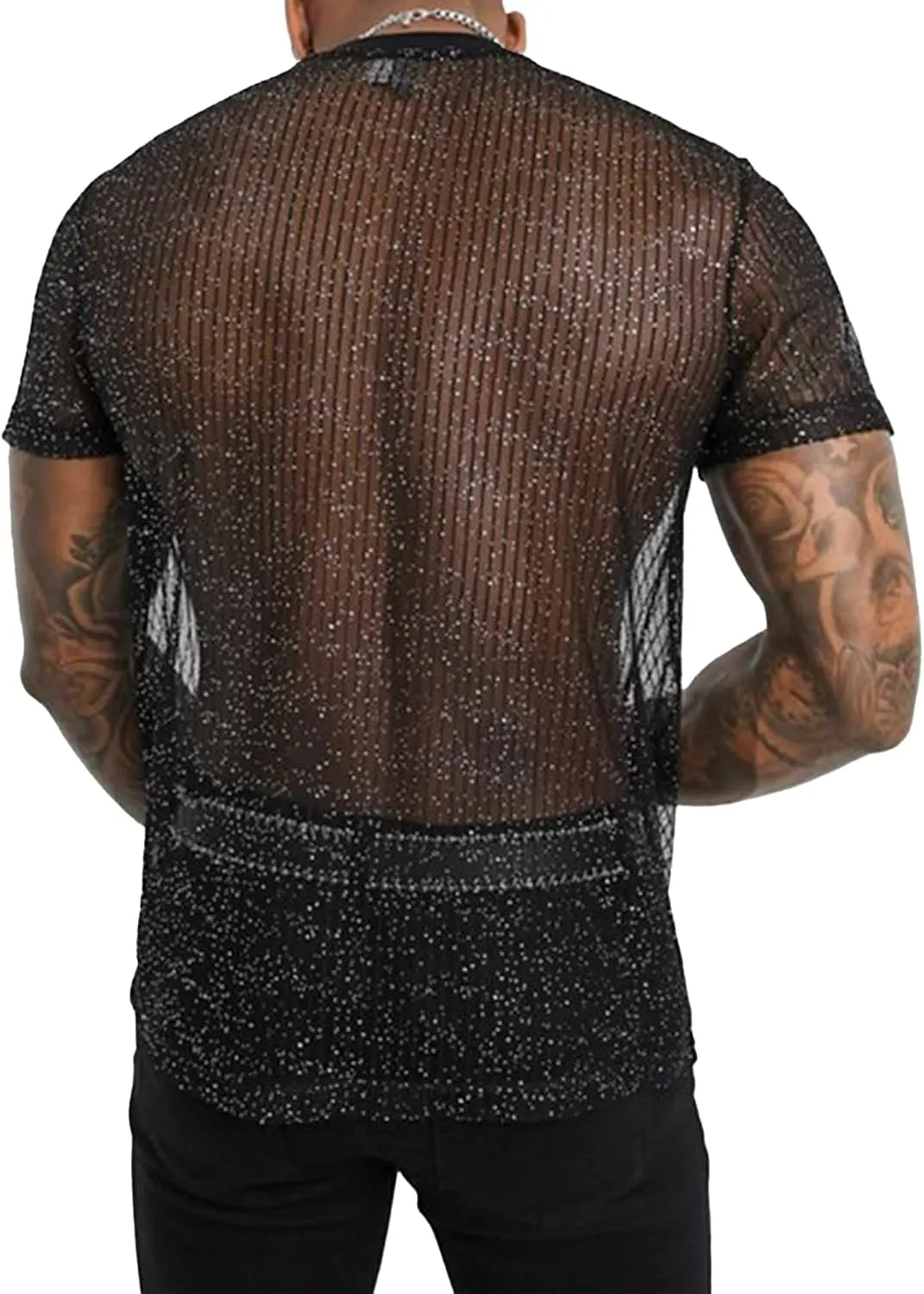 FEOYA Mens Mesh See Through Shirts Sheer Transparent Club Party Casual Top Undershirts