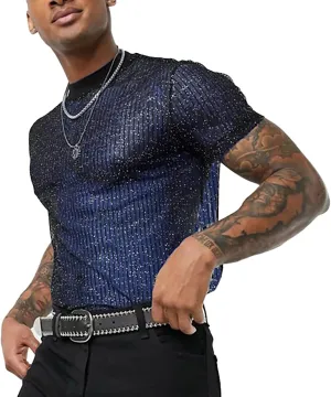 FEOYA Mens Mesh See Through Shirts Sheer Transparent Club Party Casual Top Undershirts