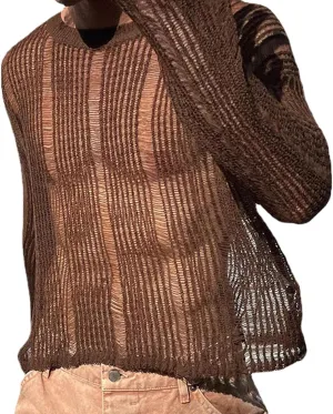 FEOYA Mens Mesh See Through Shirts Sheer Transparent Club Party Casual Top Undershirts