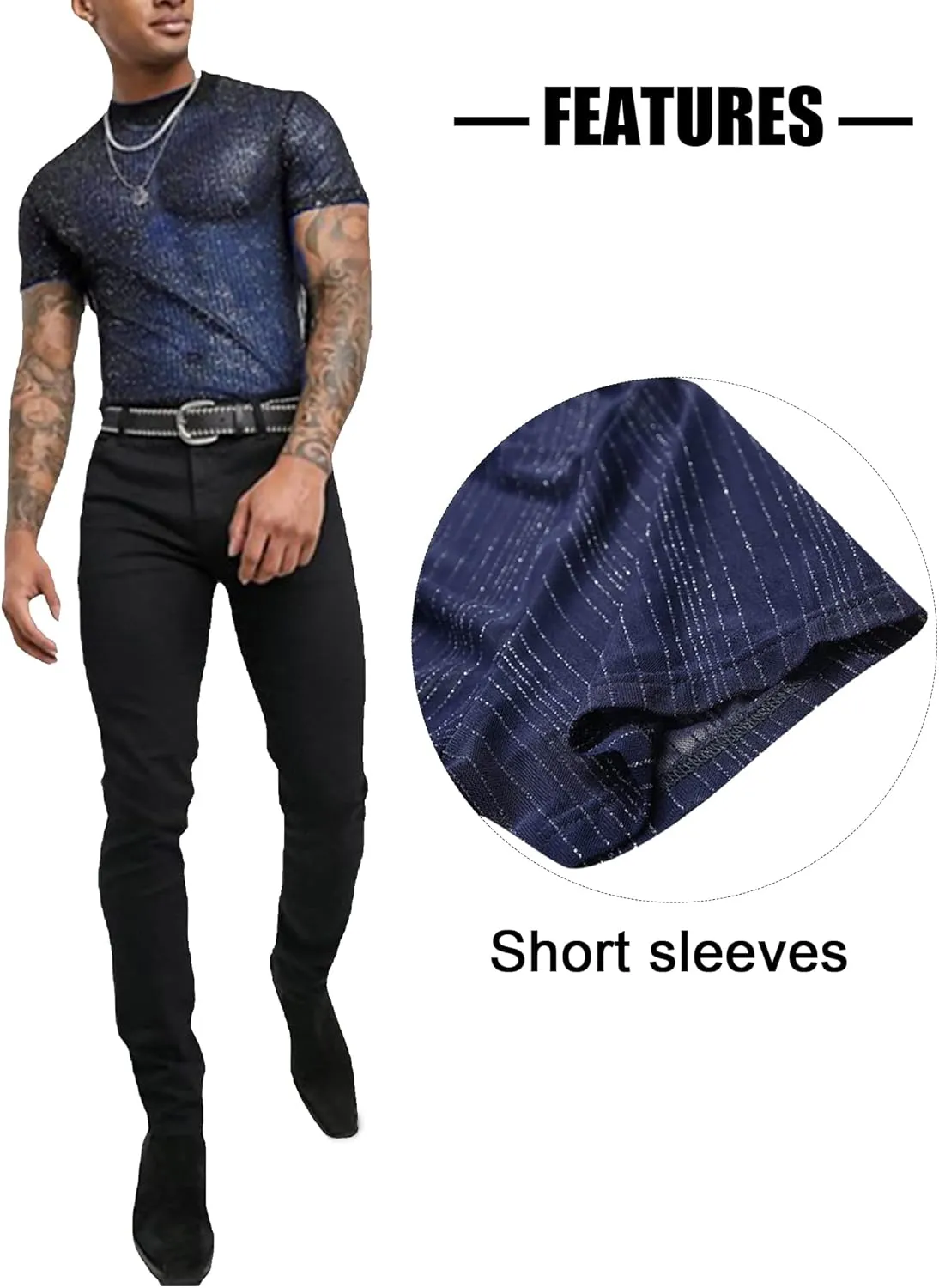 FEOYA Mens Mesh See Through Shirts Sheer Transparent Club Party Casual Top Undershirts