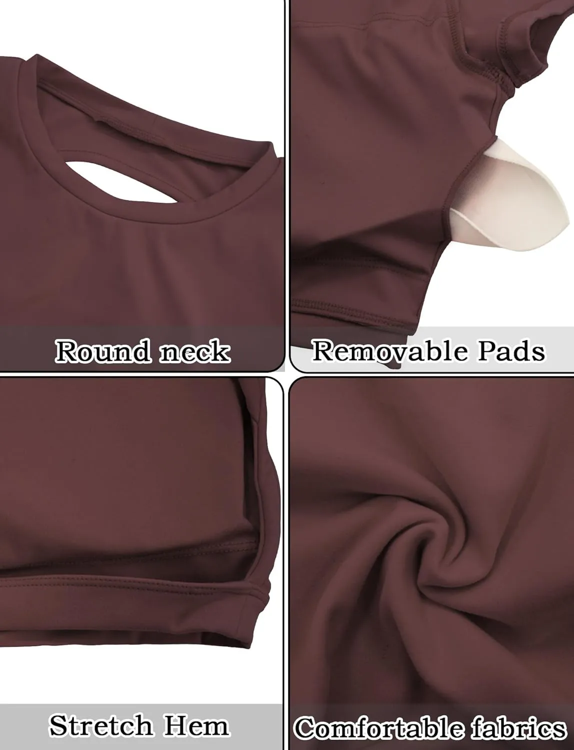 FEOYA Womens Open Back Crop Tops Short Sleeve Slim Fit Gym Workout Tops with Pads Soft Yoga Fitness Activewear