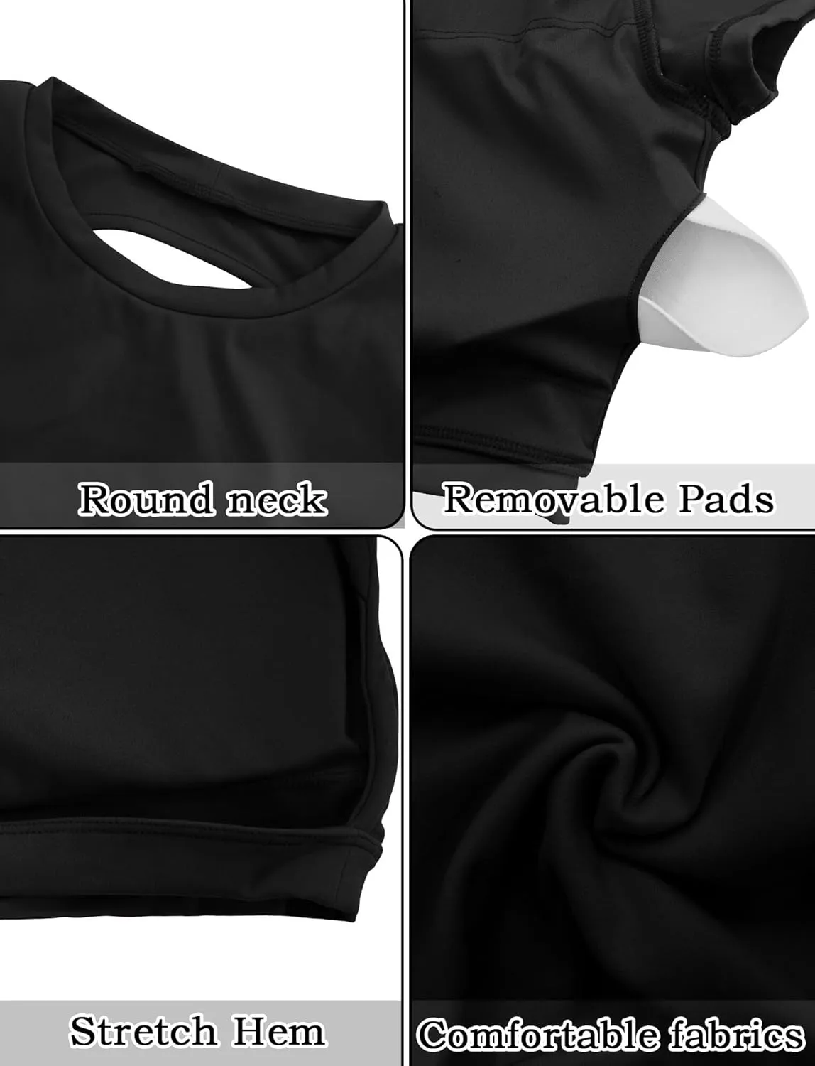 FEOYA Womens Open Back Crop Tops Short Sleeve Slim Fit Gym Workout Tops with Pads Soft Yoga Fitness Activewear