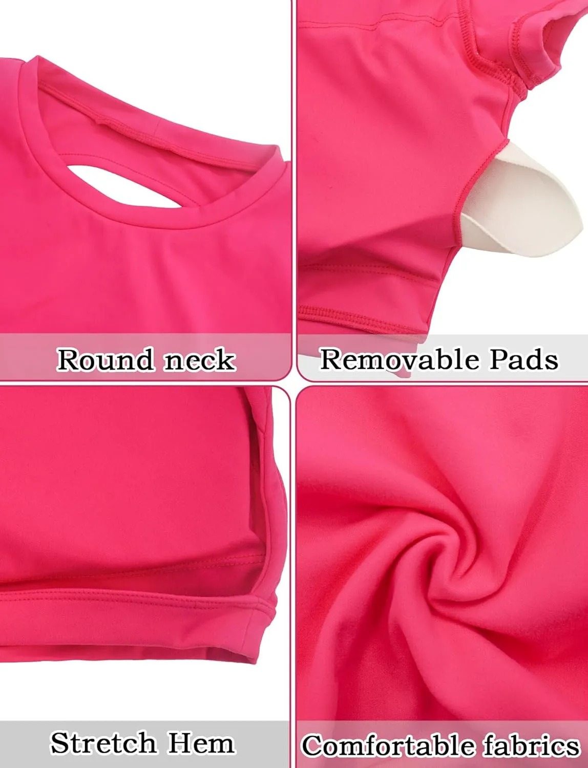 FEOYA Womens Open Back Crop Tops Short Sleeve Slim Fit Gym Workout Tops with Pads Soft Yoga Fitness Activewear