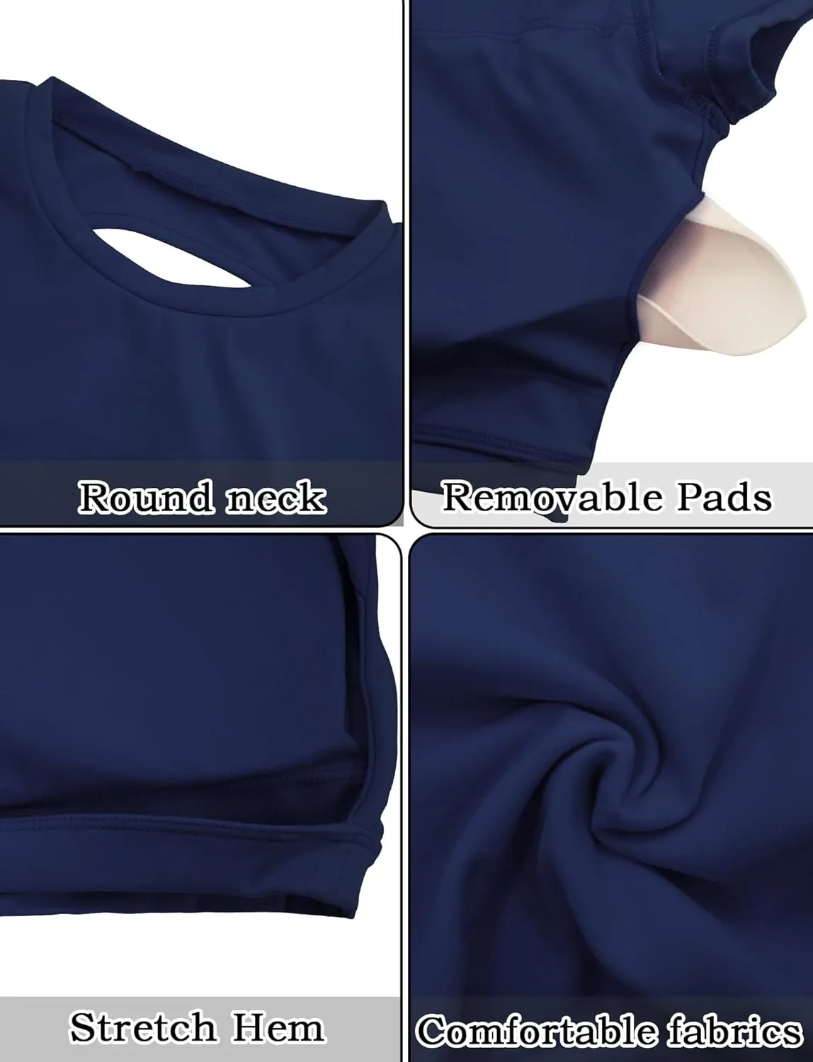 FEOYA Womens Open Back Crop Tops Short Sleeve Slim Fit Gym Workout Tops with Pads Soft Yoga Fitness Activewear