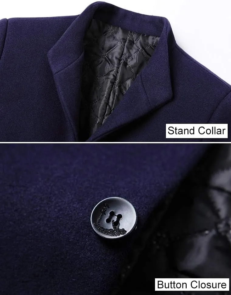 FTCayanz Men's Trench Coat Wool Blend Slim Fit Top Coat Single Breasted Business Overcoat