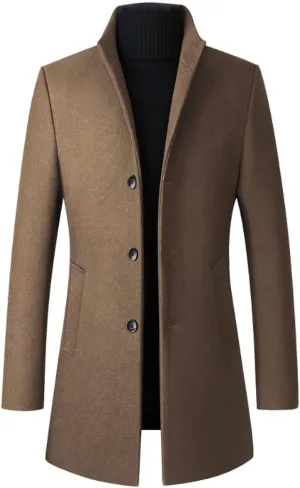 FTCayanz Men's Trench Coat Wool Blend Slim Fit Top Coat Single Breasted Business Overcoat