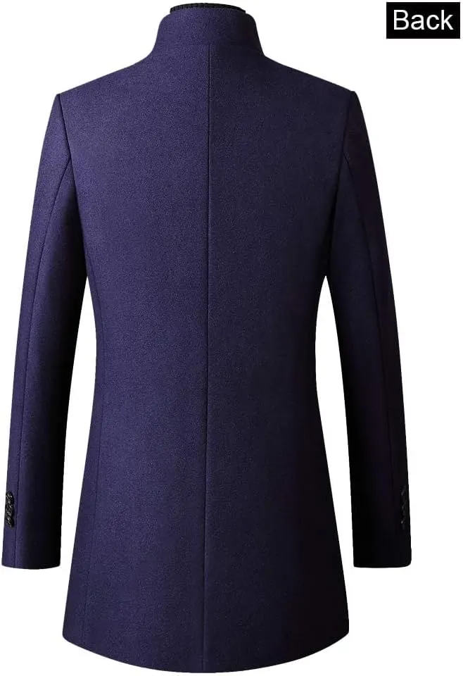 FTCayanz Men's Trench Coat Wool Blend Slim Fit Top Coat Single Breasted Business Overcoat